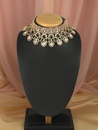 Stunning and gorgeous, AAA quality AD/CZ Emerald green choker with matching earrings