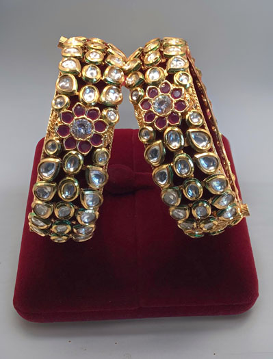 Premium Quality Kundan openable kada bracelet in Antique gold finish with Ruby stones