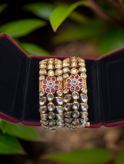 Premium Quality Kundan openable kada bracelet in Antique gold finish with Ruby stones