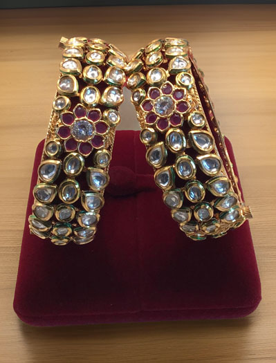 Premium Quality Kundan openable kada bracelet in Antique gold finish with Ruby stones