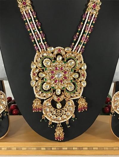 Handmade Pachi kundan necklace with earrings