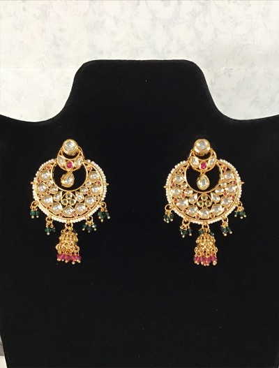 Handmade Pachi kundan necklace with earrings