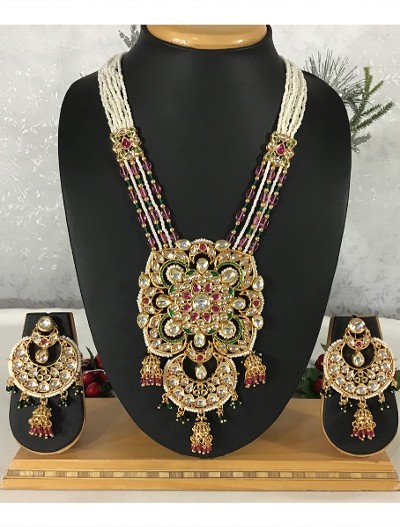 Handmade Pachi kundan necklace with earrings