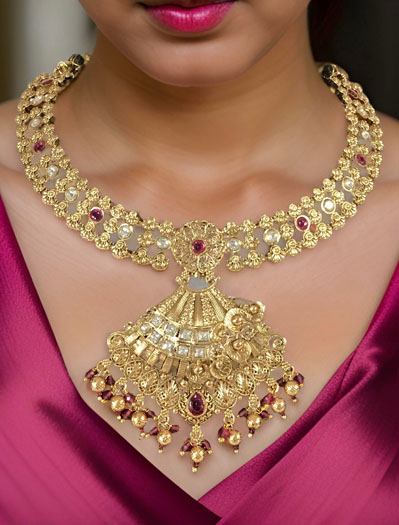 Gorgeous Matt Finish Rajwadi Style Necklace Set