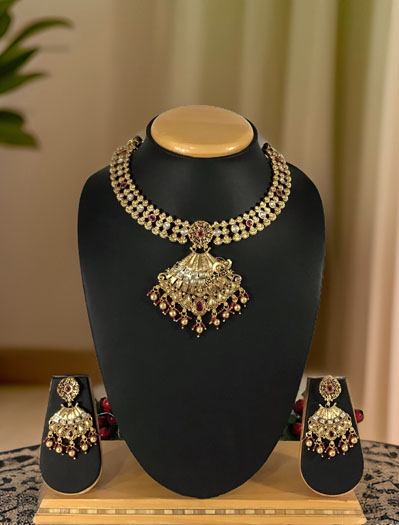 Gorgeous Matt Finish Rajwadi Style Necklace Set