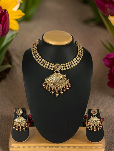 Gorgeous Matt Finish Rajwadi Style Necklace Set