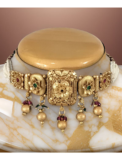 Antique Gold Plated Rajwadi Choker Set