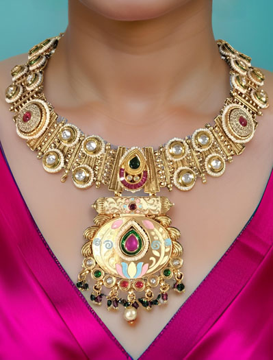 VeroniQ Trends-Elegant Gold Plated Kundan Rajwadi Necklace