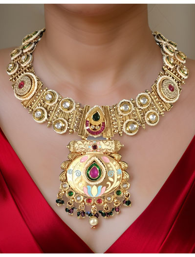 VeroniQ Trends-Elegant Gold Plated Kundan Rajwadi Necklace