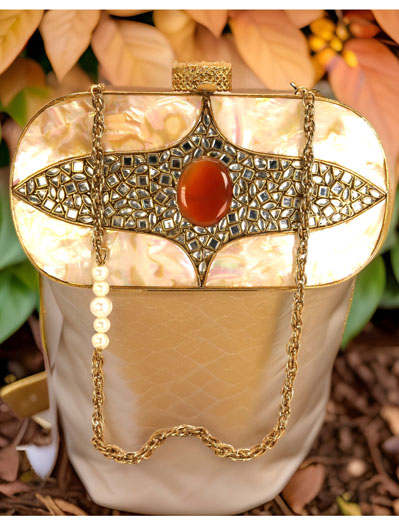 Embellished Crystals MOP Two Way Clutch Purse