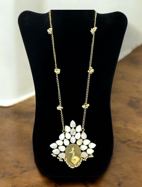 Bollywood Inspired Mother of Pearls Peacock Pendant Long Necklace