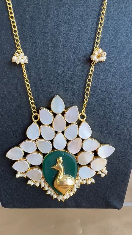 Bollywood Inspired Mother of Pearls Peacock Pendant Long Necklace