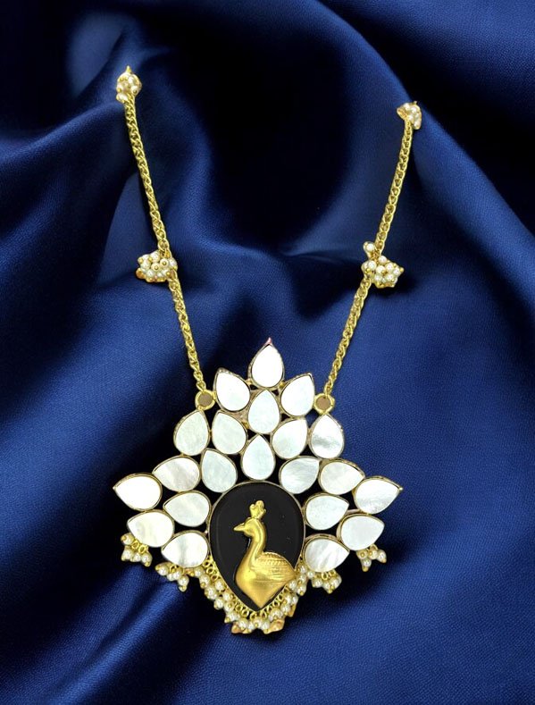 Bollywood Inspired Mother of Pearls Peacock Pendant Long Necklace