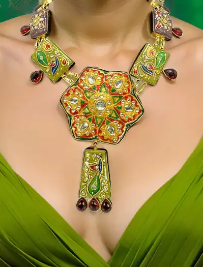 Rajsthani Kundan Meenakari Handpainted Necklace Set