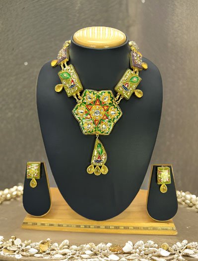 Rajwadi Handpainted Kundan Meenakari Necklace Set