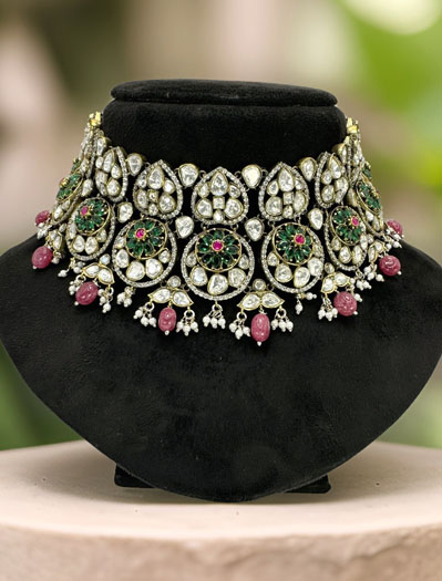 Bollywood inspired Victorian Style Kundan choker with doublet stones