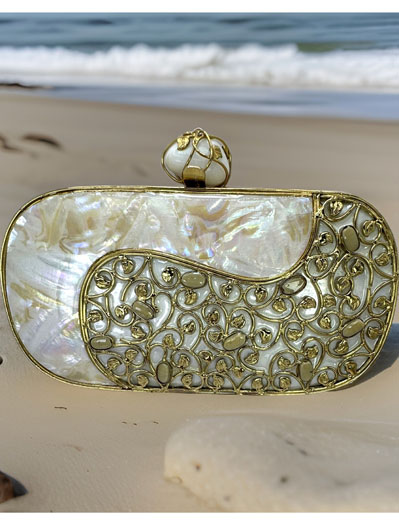 Stylish MOP Clutch Purse with Embellished Crystals design