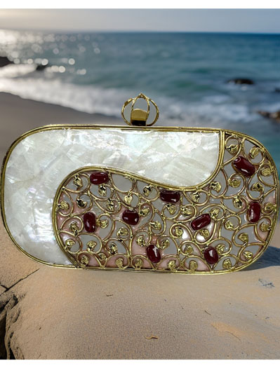 Stylish MOP Clutch Purse with Embellished Crystals design