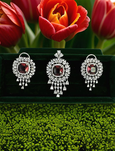 Ruby CZ Designer Pendant Set