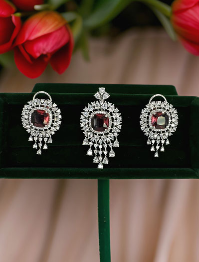 Ruby CZ Designer Pendant Set