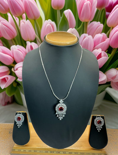 Ruby CZ Designer Pendant Set