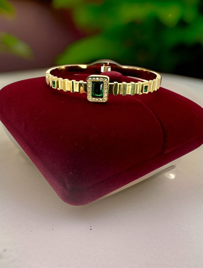 Emerald Solitaire 18k Gold plated Charm  Bracelet