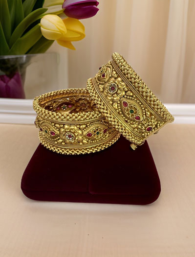 Antique Design Gold Plated Rajwadi Kada Bangles