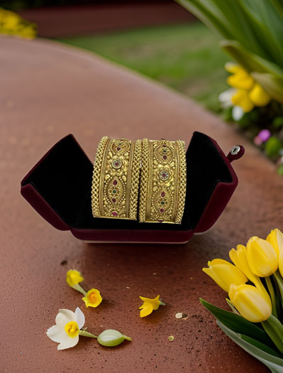 Antique Design Gold Plated Rajwadi Kada Bangles