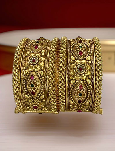 Antique Design Gold Plated Rajwadi Kada Bangles