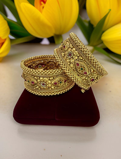 Antique Design Gold Plated Rajwadi Kada Bangles