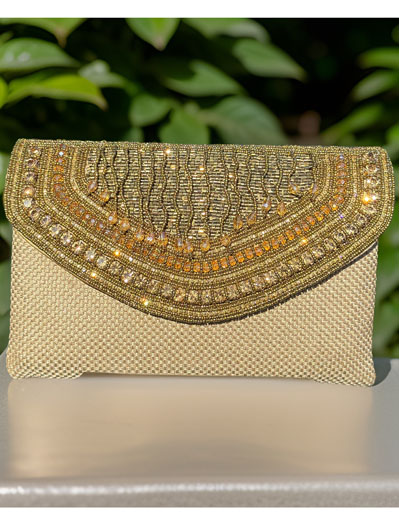 Embroidered Flap Over Clutch Bag