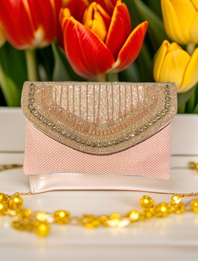 Embroidered Flap Over Clutch Bag