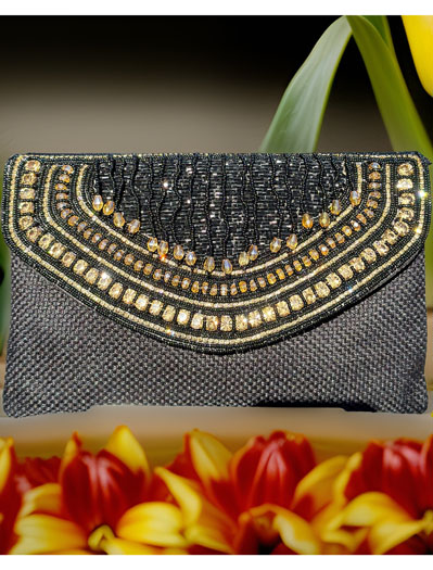 Embroidered Flap Over Clutch Bag