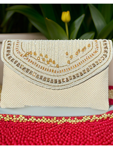 Embroidered Flap Over Clutch Bag