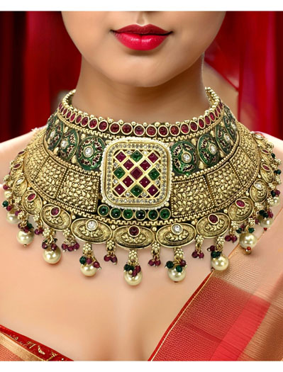 Royal Rajwadi Semi Bridal Choker Set w/ maangtika