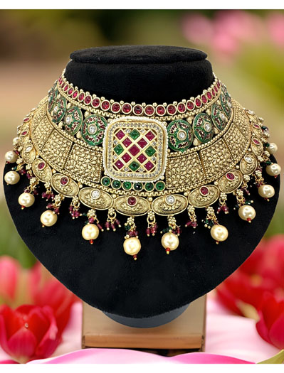 Royal Rajwadi Semi Bridal Choker Set w/ maangtika