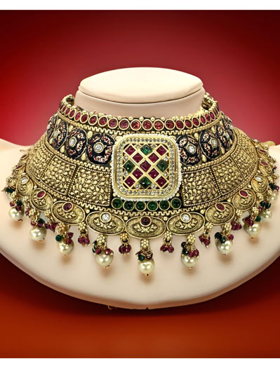 Royal Rajwadi Semi Bridal Choker Set w/ maangtika