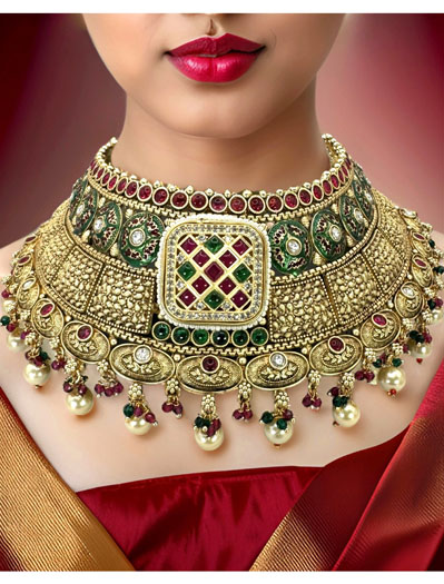 Royal Rajwadi Semi Bridal Choker Set w/ maangtika