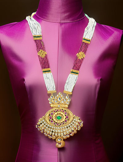 Rajwadi Polki Kundan Long Necklace Set