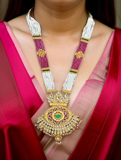 Rajwadi Polki Kundan Long Necklace Set