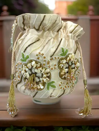 Designer Silk Zardosi/Pearl Embroidered Potli Bag