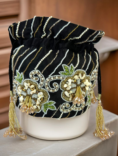 Designer Silk Zardosi/Pearl Embroidered Potli Bag