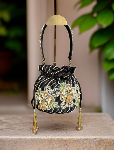 Designer Silk Zardosi/Pearl Embroidered Potli Bag