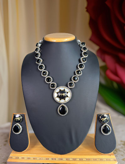 Sabyasachi Inspired Black Stones CZ Necklace Set