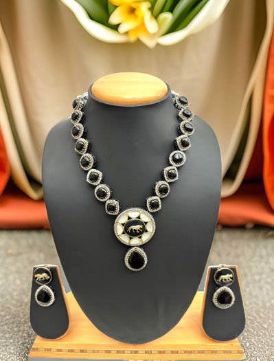 Sabyasachi Inspired Black Stones CZ Necklace Set