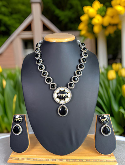 Sabyasachi Inspired Black Stones CZ Necklace Set