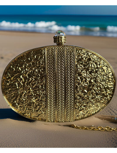 Gold Embellished Gazal Leaf Carved MOP Clutch