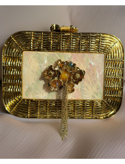 Natural MOP Inlaid Brass Novelty Clutch Bag