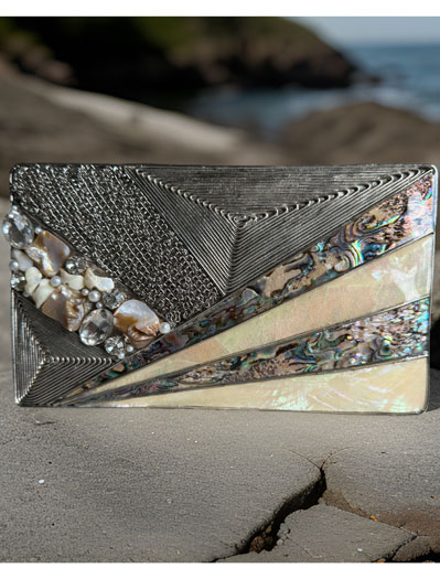 Silver MOTHER OF PEARL Inlay Brass Clutch purse