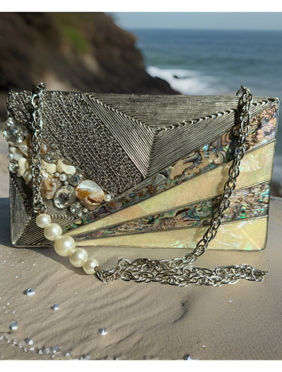 Silver MOTHER OF PEARL Inlay Brass Clutch purse